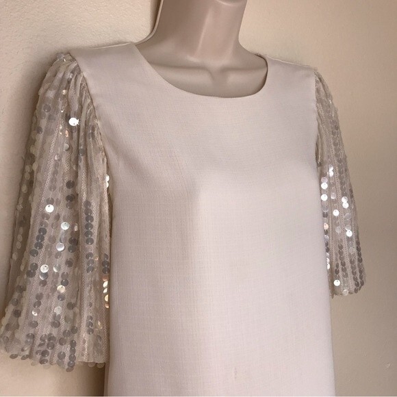 Miami Sequin Puffy Bubble Sleeve Ivory Cream Round Neck Blouse Women's Size XS - Picture 2 of 12